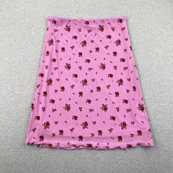 Love, Fire Floral Mesh Lace Trim Skirt Womens XL Pink Pull-On Coquette Feminine - Picture 2 of 13